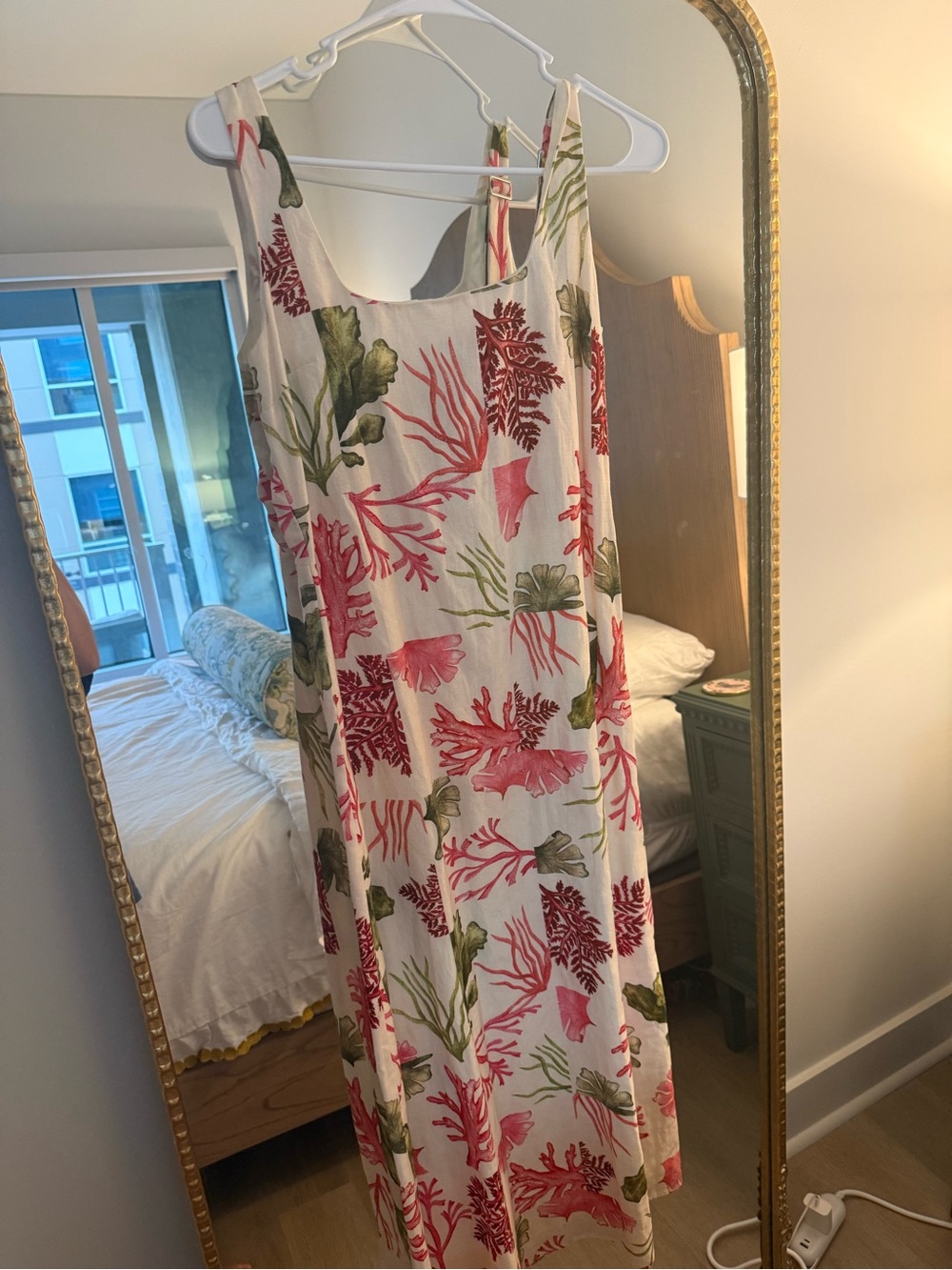 Anna Cate Floral Maxi Dress in Cream with Coral & Olive Print